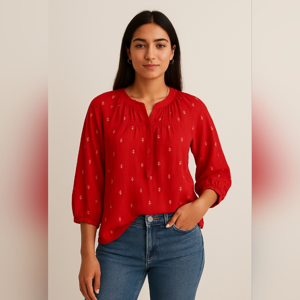 Madewell Red Peasant Top